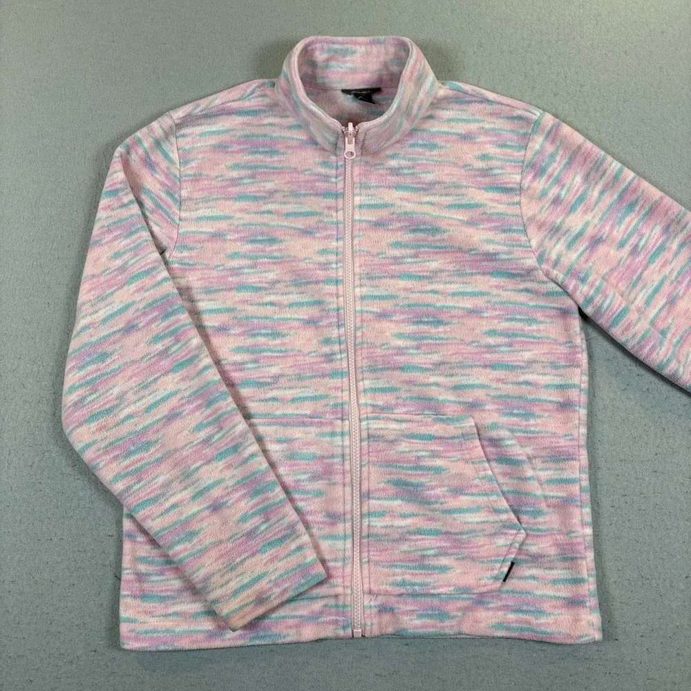 Youth School Eddie Bauer Girls L 14/16 Pink Aqua Space Dye Fleece Jacket Pockets